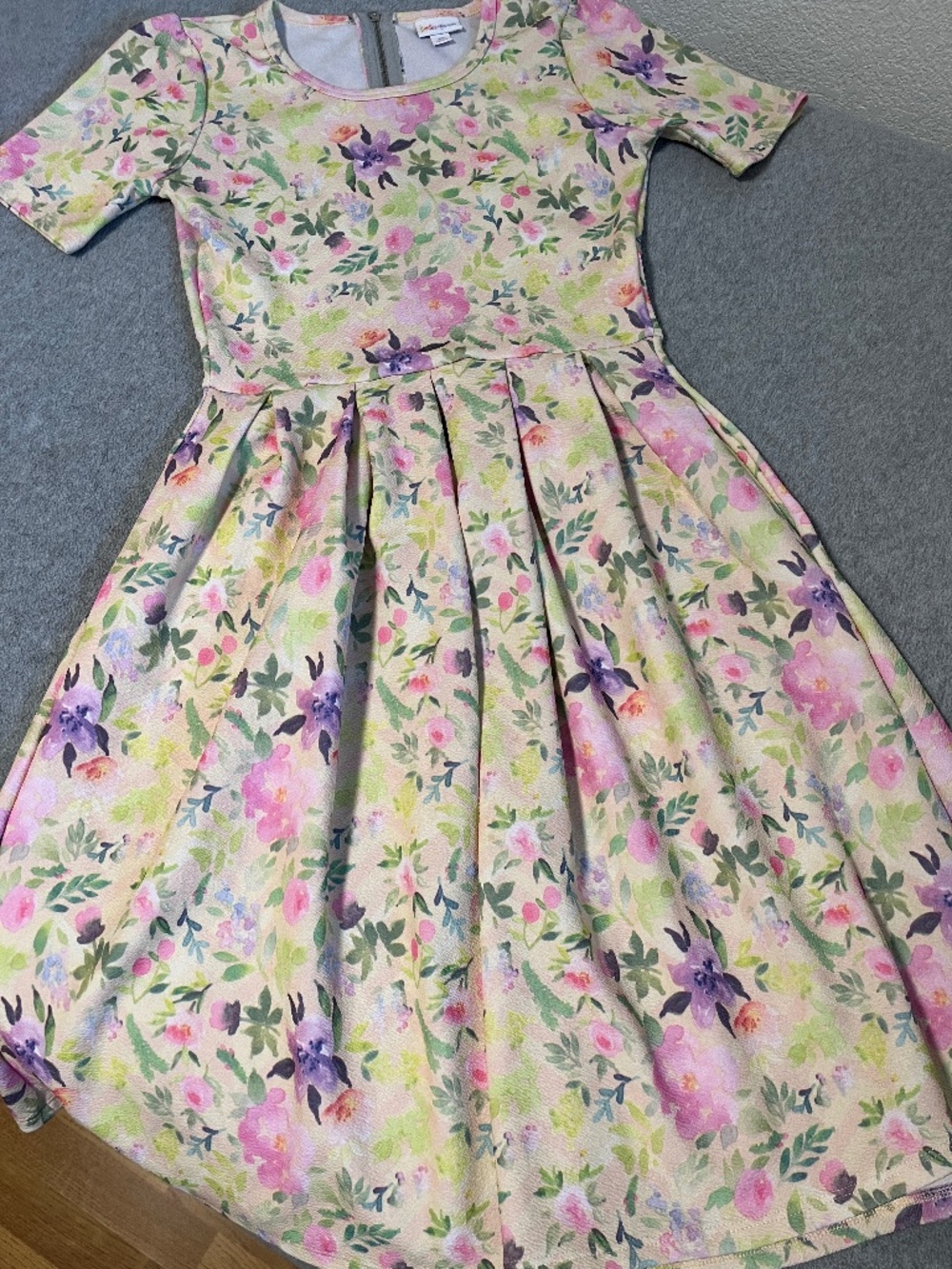 Lularoe Amelia Pastel Floral Dress XS Pleated Garden Kawaii Modest